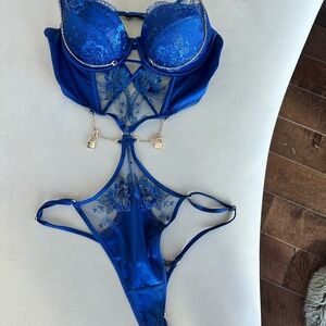 Honey Birdette Royal Blue Lace Bra Set